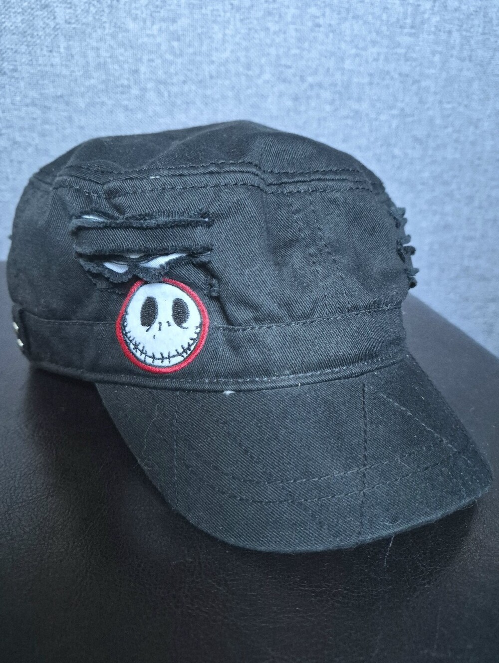 Disney Distressed Black Cadet Hat Jack Skellington Patch Halloween Chistmas